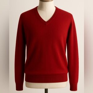 Daniel Cremieux Signature Collection Red Cashmere V-Neck Sweater | Size Large
